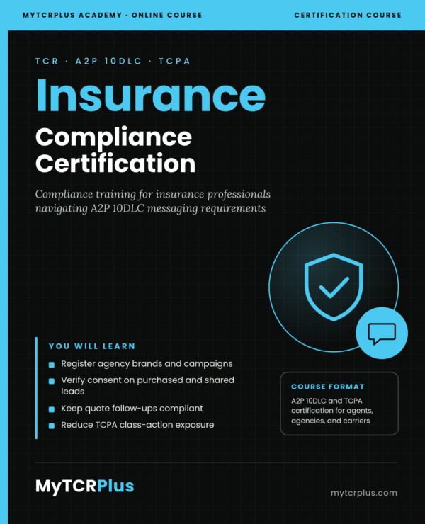 Insurance TCR A2P 10DLC TCPA Compliance Certification course cover