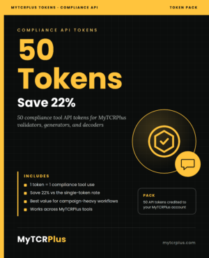 MyTCRPlus Compliance API Tokens — 50 Pack cover