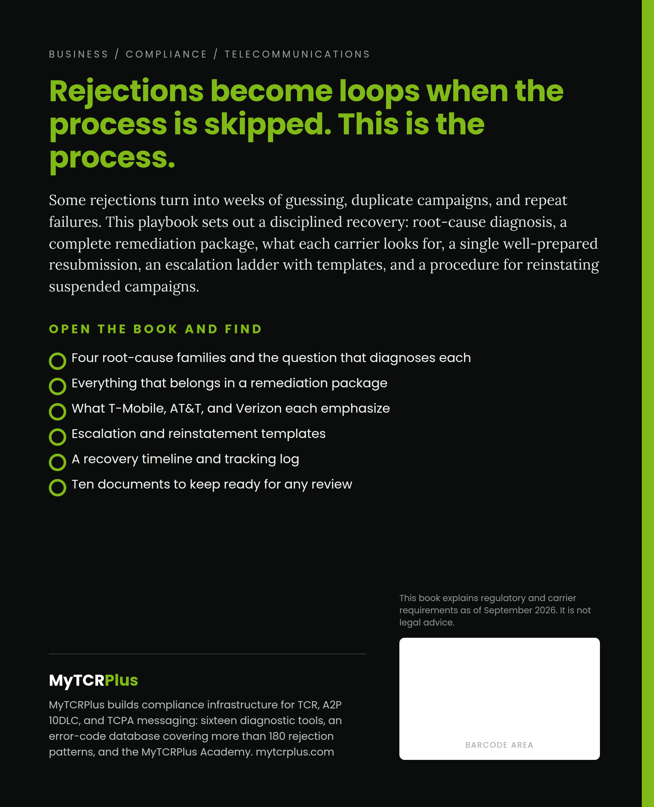 The TCR Rejection Recovery Playbook back cover