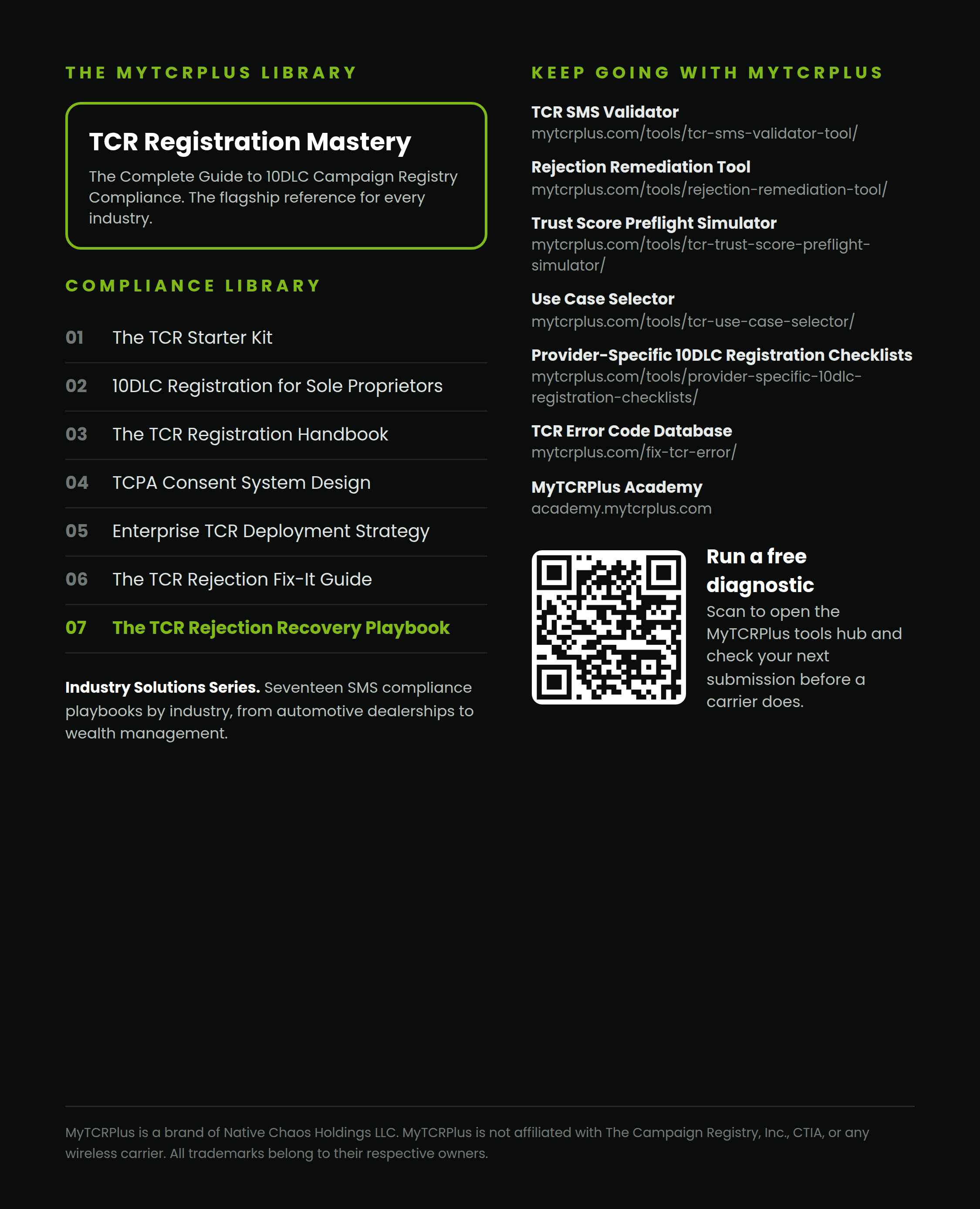 The TCR Rejection Recovery Playbook inside back cover