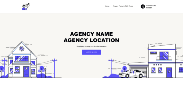 MyTCRPlus insurance microsite template displaying “Agency Name / Agency Location” header layout