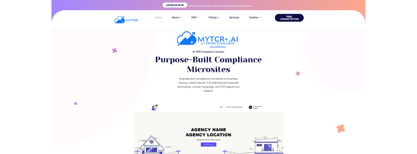 MyTCRPlus Facebook header — stylized brand logo over compliance-themed design
